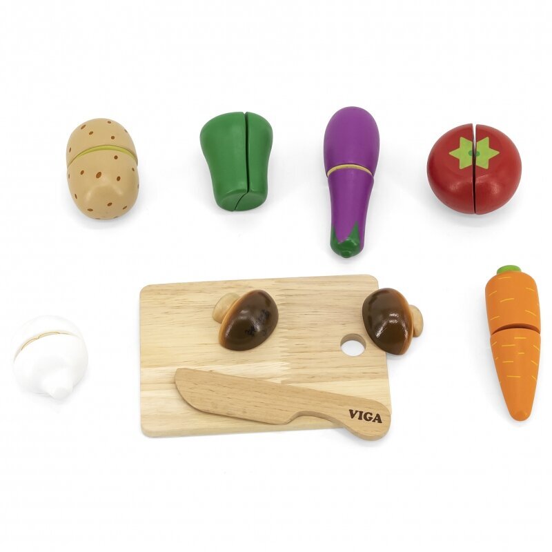 Žaislinės medinės pjaustomos daržovės dėžutėje Viga цена и информация | Žaislai mergaitėms | pigu.lt