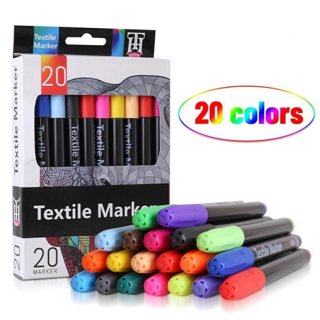 Spalvotų markerių rinkinys tekstilei 20 spalvų. K 13878 цена и информация | Piešimo, tapybos, lipdymo reikmenys | pigu.lt