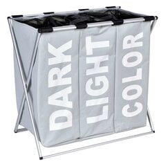 Trijų skyrių skalbinių krepšelis TRIKO - 130L - pilkas kaina ir informacija | Vonios kambario aksesuarai | pigu.lt