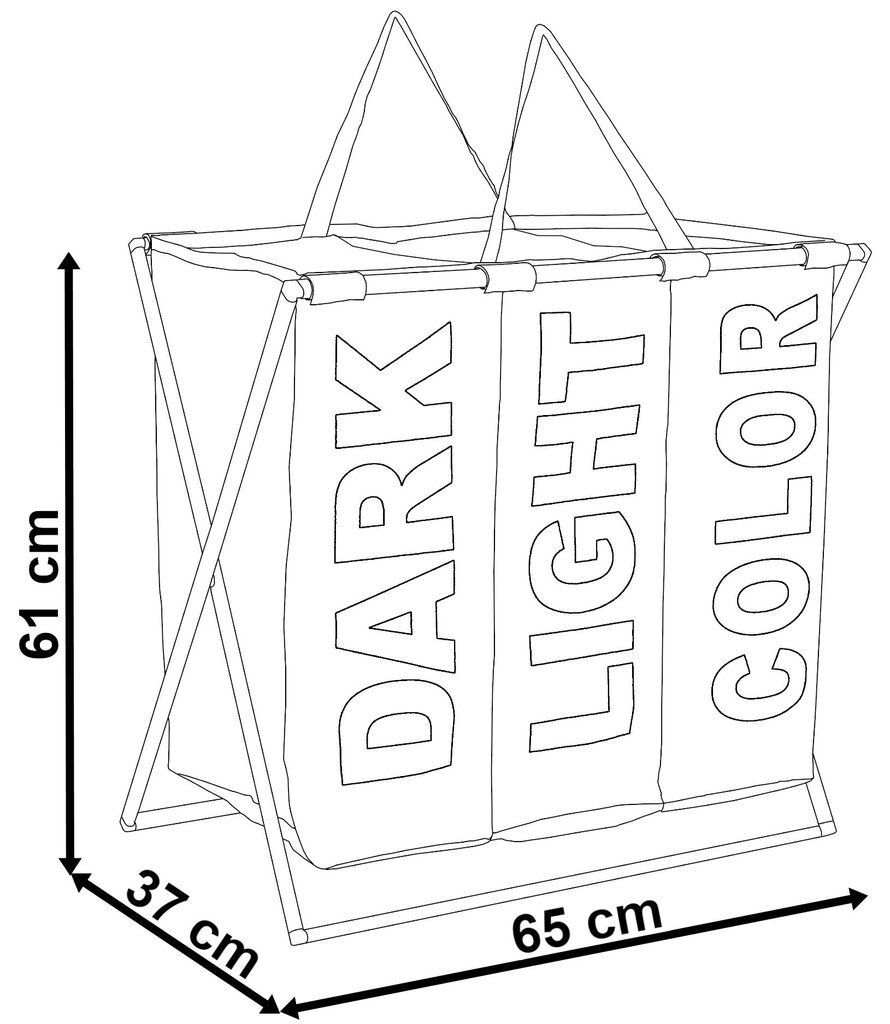 Trijų skyrių skalbinių krepšelis TRIKO - 130L - juodas kaina ir informacija | Vonios kambario aksesuarai | pigu.lt