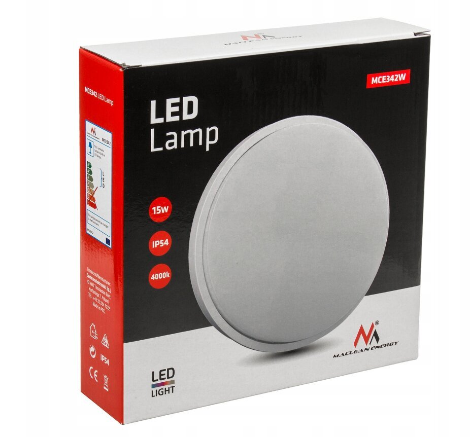 Lauko LED lempa, Sieninė, Balta, W 1100lm, 15W, IP54, Šviesos spalva natūrali balta 4000K kaina ir informacija | Lauko šviestuvai | pigu.lt