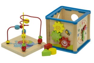Medinis lavinantis žaislas su laikrodžio rodyklėmis, kaladėlėmis kaina ir informacija | Lavinamieji žaislai | pigu.lt