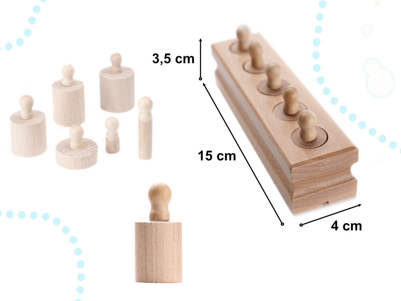 Mediniai cilindrai Montessori kaina ir informacija | Lavinamieji žaislai | pigu.lt