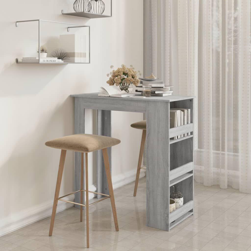 Baro stalas su lentyna, pilkas ąžuolo, 102x50x103,5cm, MDP цена и информация | Virtuvės ir valgomojo stalai, staliukai | pigu.lt