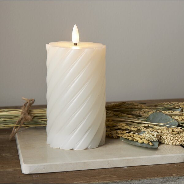 Vaškinė žvakė LED Flamme Swirl balta 15cm kaina ir informacija | Žvakės, Žvakidės | pigu.lt