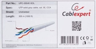 Instaliacinis kabelis Gembird UTP kat. 5e, viela, CCA, 305 m (ritinėlis), pilkas kaina ir informacija | Kabeliai ir laidai | pigu.lt