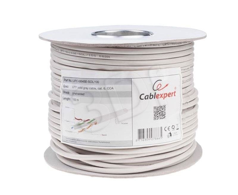 Gembird UTP kabelis CAT6 AWG24 CCA, 100 m цена и информация | Kabeliai ir laidai | pigu.lt