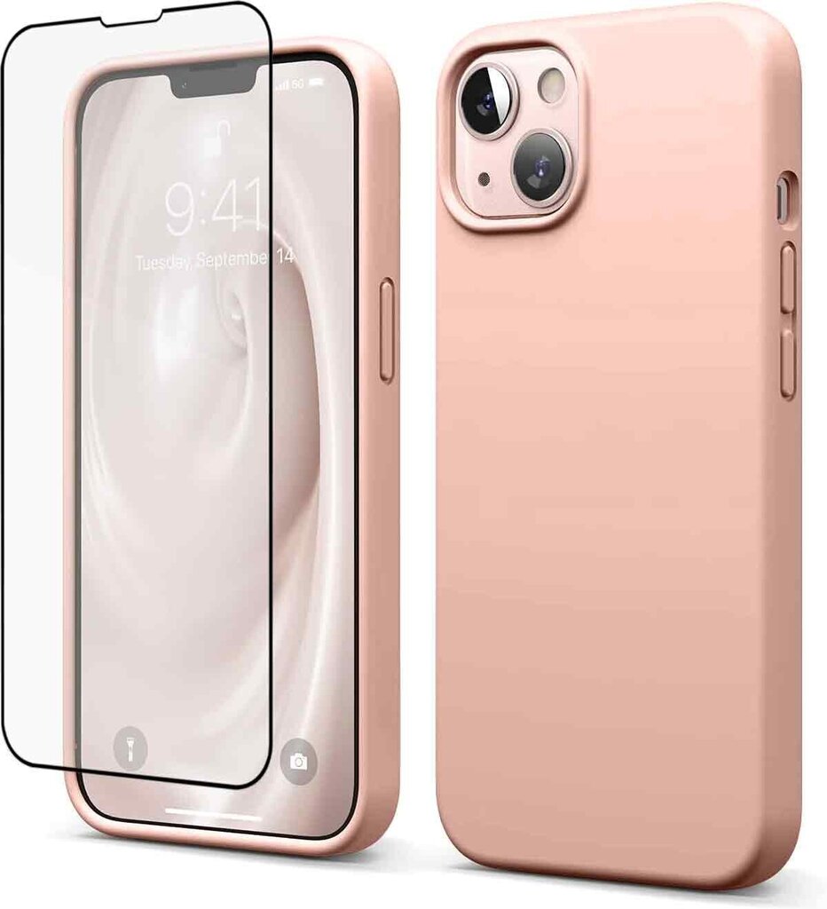 Protection set -silikoninis dėklas skirtas Apple iPhone 13 Soundberry (real liquide silicone), rożine-mistyrose + grūdinto stiklo ekrano apsauga Superior 5D kaina ir informacija | Telefono dėklai | pigu.lt