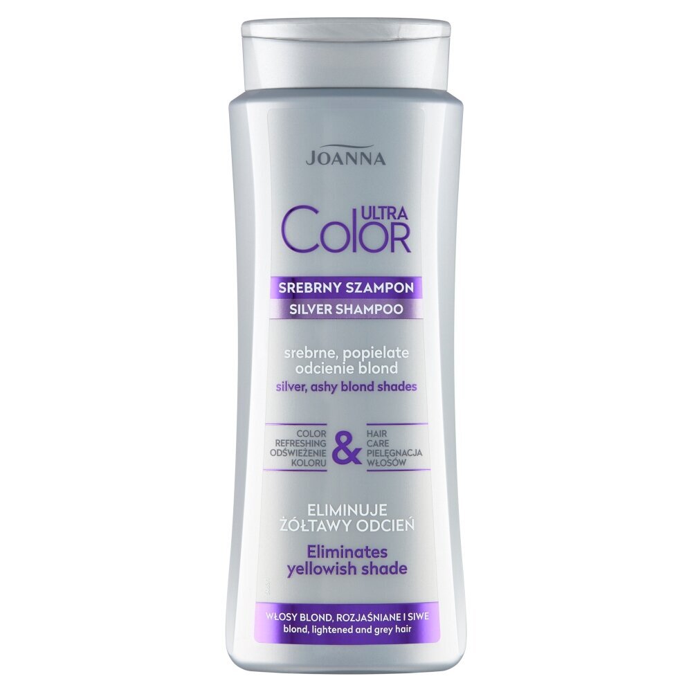 Šampūnas šviesiems, balintiems ir žiliems plaukams, naikinantis gelsvą atspalvį Joanna Ultra Color Silver Shampoo For Blond Lightened & Grey Hair, 400ml цена и информация | Šampūnai | pigu.lt