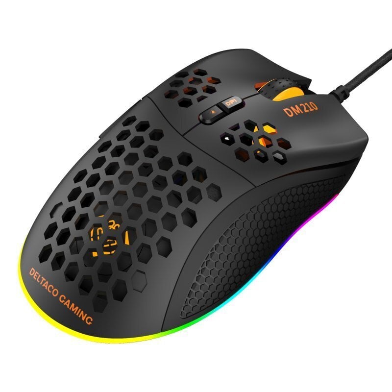 žaidimų pelė, Deltaco DM210, 6400dpi, 7 mygtukai, RGB, juodas kaina ir informacija | Pelės | pigu.lt