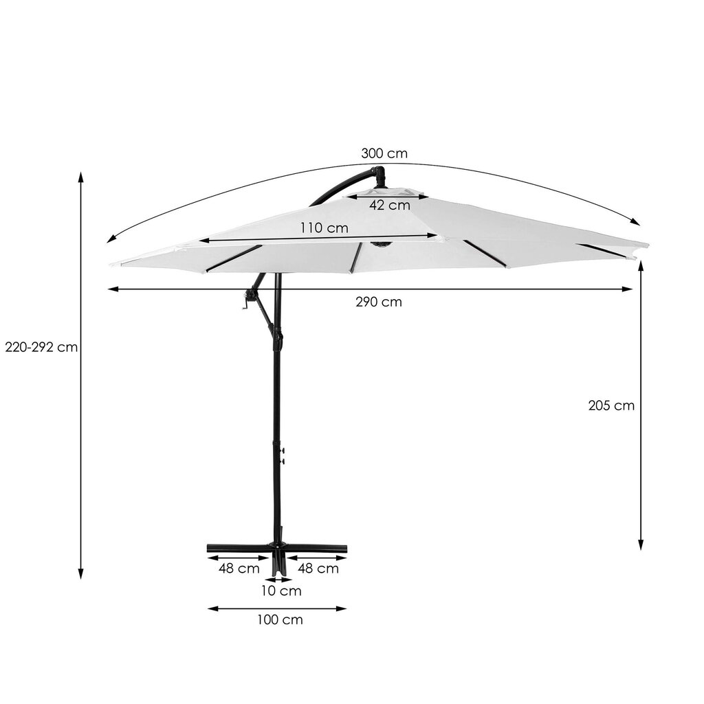 Lauko skėtis GU0027, 300 cm, šviesiai pilkas kaina ir informacija | Skėčiai, markizės, stovai | pigu.lt