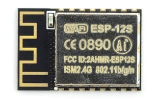 WiFi modulis ESP-12S ESP8266 juodas - 9 GPIO, ADC, PCB antena цена и информация | Электроника с открытым кодом | pigu.lt