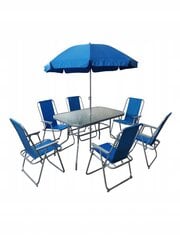 8-ių dalių lauko baldų komplektas su skėčiu Dominica, mėlynas kaina ir informacija | Lauko baldų komplektai | pigu.lt