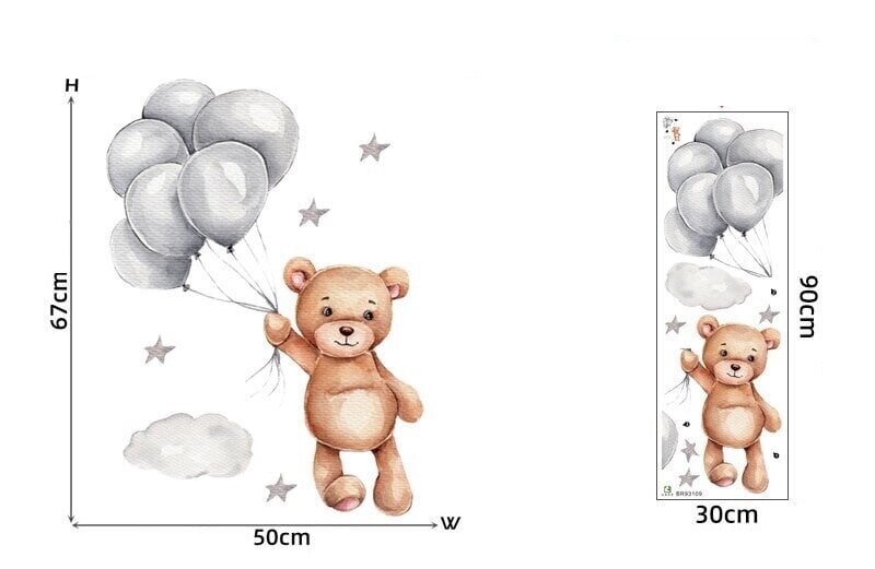 Vaikiškas sienų lipdukas Meškiukas su balionais kaina ir informacija | Interjero lipdukai | pigu.lt