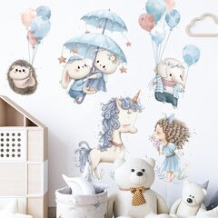 Детская наклейка на стену Единорог с принцессой и зверятами с воздушными шарами цена и информация | Интерьерные наклейки | pigu.lt