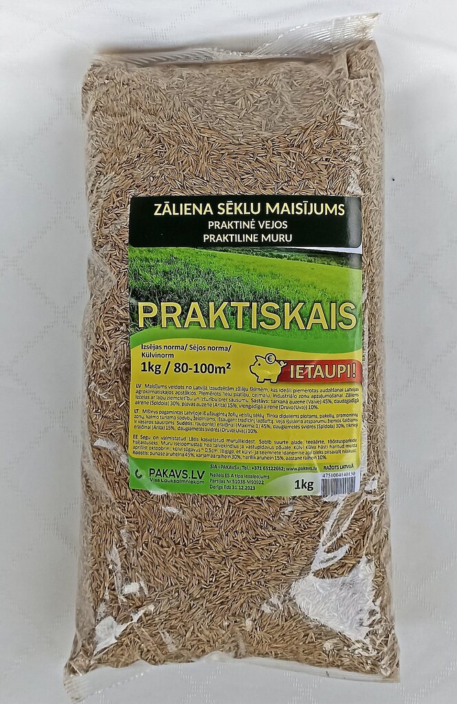 Vejos sėklų mišinys Praktiškas, 1 kg цена и информация | Vejiniai žolių mišiniai | pigu.lt