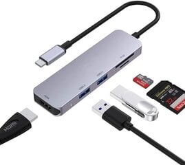 Type-C Multiport Adapteris 5in1 USB 3.0 / HDMI / SD / TF kaina ir informacija | Adapteriai, USB šakotuvai | pigu.lt