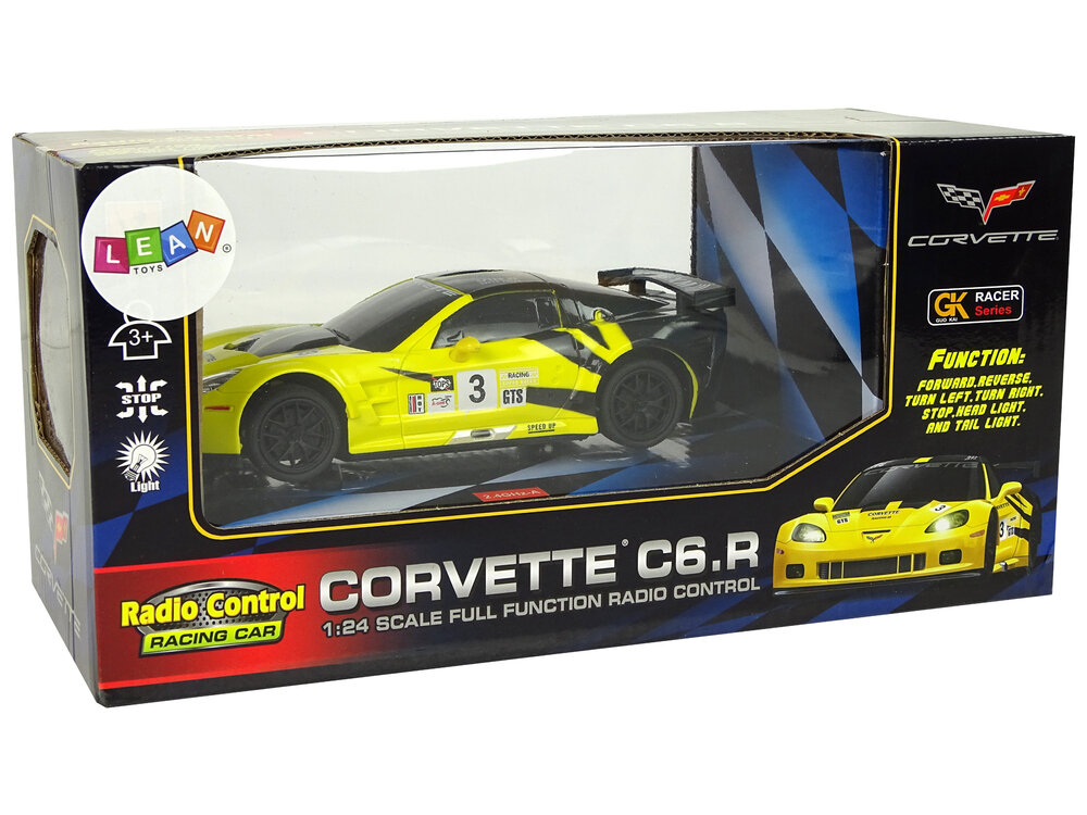 Nuotoliniu būdu valdomas sportinis automobilis Corvette C6.R, 2.4 G, 1:24, geltonas kaina ir informacija | Žaislai kūdikiams | pigu.lt