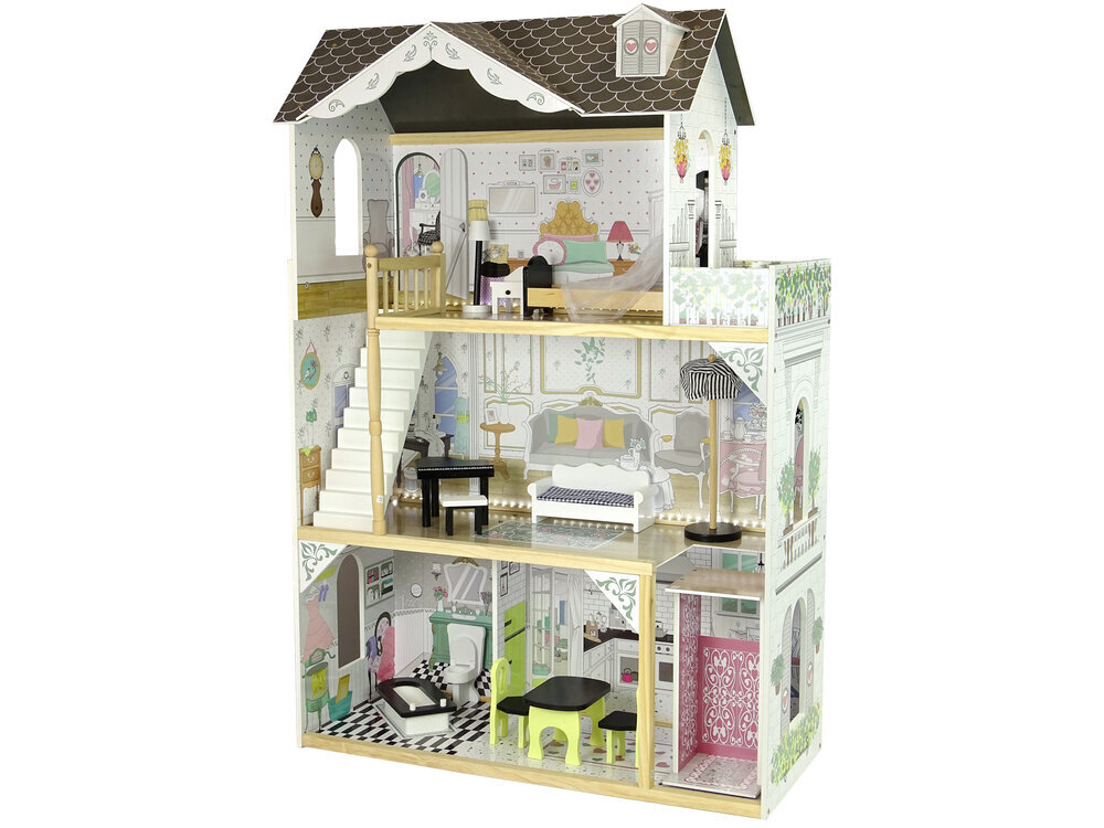Medinis lėlių namelis Lean Toys Willa Wioletta 10531 LED kaina ir informacija | Žaislai mergaitėms | pigu.lt