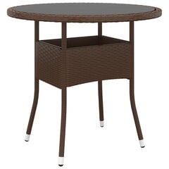 Sodo stalas, rudas, 80x75cm, grūdintas stiklas/poliratanas kaina ir informacija | Lauko stalai, staliukai | pigu.lt