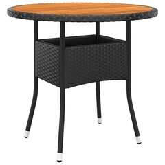 Sodo stalas, juodas, 80x75cm, akacijos mediena ir poliratanas kaina ir informacija | Lauko stalai, staliukai | pigu.lt