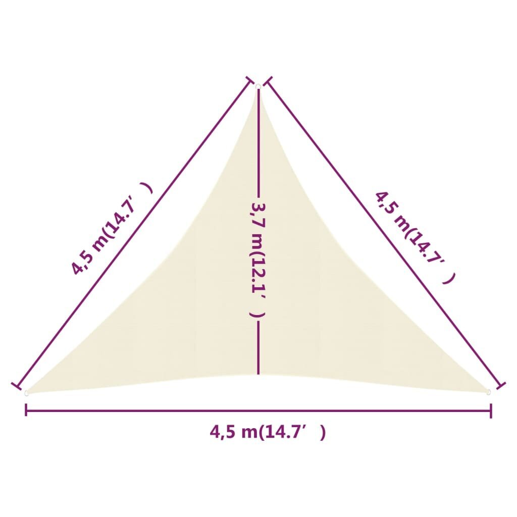 vidaXL Uždanga nuo saulės, kreminė, 4,5x4,5x4,5m, HDPE, 160g/m² kaina ir informacija | Skėčiai, markizės, stovai | pigu.lt
