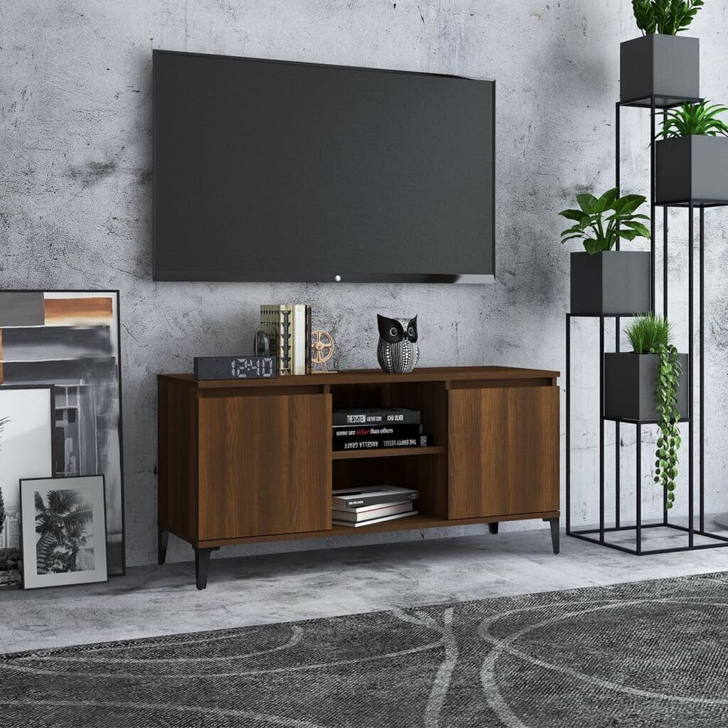 TV spintelė su metalinėmis kojelėmis, 103,5x35x50 cm, ruda kaina ir informacija | TV staliukai | pigu.lt