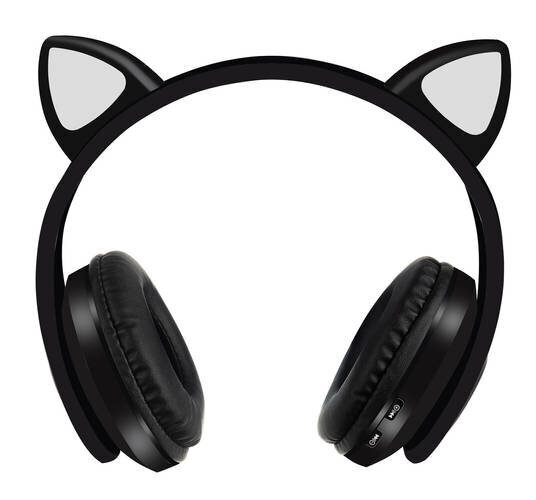 Belaidės ausinės su katės ausimis, juodos цена и информация | Ausinės | pigu.lt