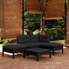 vidaXL Sodo komplektas su pagalvėmis, 5 dalių, juodas, pušies mediena kaina ir informacija | Lauko baldų komplektai | pigu.lt
