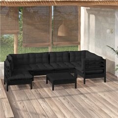 Sodo baldų komplektas vidaXL, su pagalvėmis, 7 dalių, juodas kaina ir informacija | Lauko baldų komplektai | pigu.lt