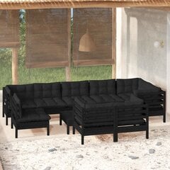 Sodo baldų komplektas vidaXL, su pagalvėmis, 10 dalių, juodas kaina ir informacija | Lauko baldų komplektai | pigu.lt