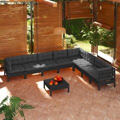 Sodo baldų komplektas vidaXL, su pagalvėmis, 9 dalių, juodas цена и информация | Комплекты уличной мебели | pigu.lt