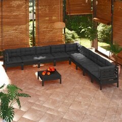 Sodo baldų komplektas vidaXL, su pagalvėmis, 10 dalių, juodas kaina ir informacija | Lauko baldų komplektai | pigu.lt