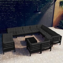 vidaXL Sodo komplektas su pagalvėmis, 13 dalių, juodas, pušies masyvas цена и информация | Комплекты уличной мебели | pigu.lt