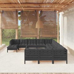 vidaXL Sodo komplektas su pagalvėmis, 12 dalių, juodas, pušies mediena цена и информация | Комплекты уличной мебели | pigu.lt