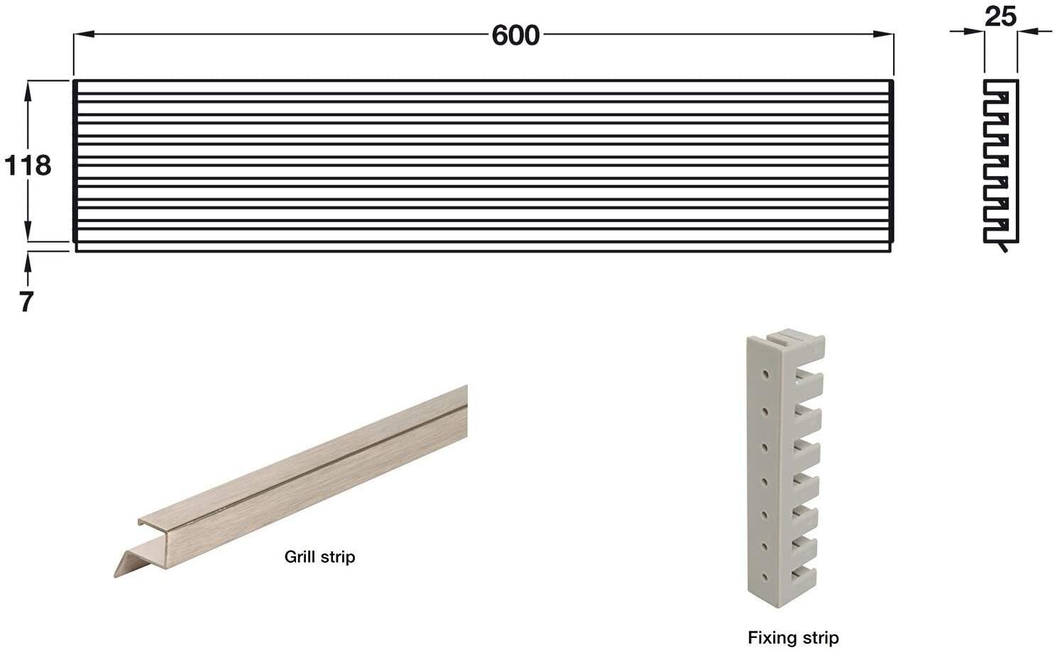 Ventiliacinės grotelės , 600 x 125 mm, baltos spalvos kaina ir informacija | Oro reguliavimo įrangos priedai | pigu.lt