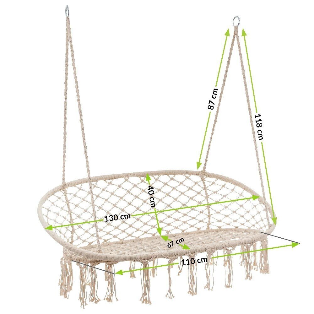 Sėdimas dvivietis hamakas Brasil, smėlio spalvos цена и информация | Hamakai | pigu.lt