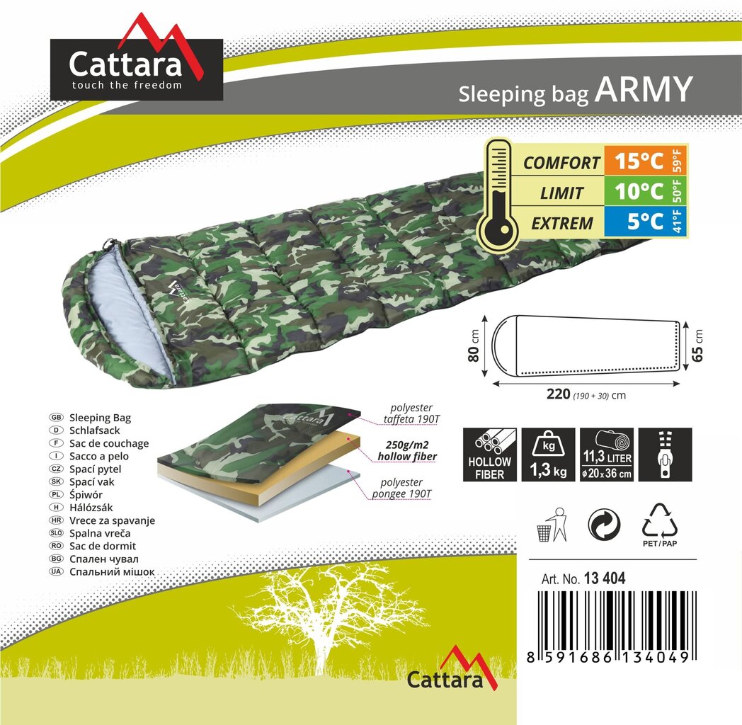 Miegmaišis Cattara Army +5 °C цена и информация | Miegmaišiai | pigu.lt