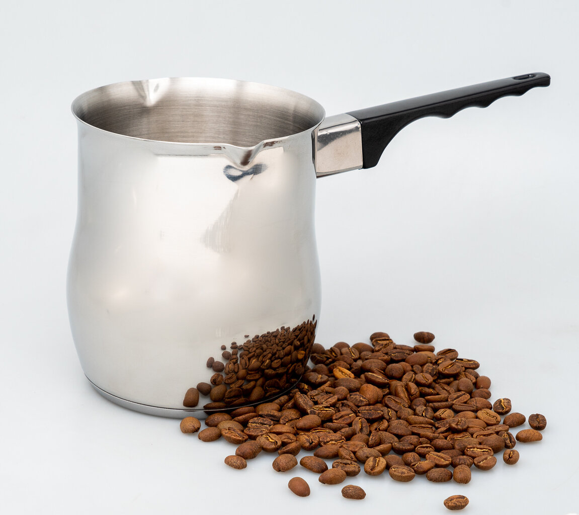 Nerūdijančio plieno kavinukas, 1 litr, cezva, ibrik, turkiškos kavos puodelis indukcinei kaitlentei su dviem snapeliais kaina ir informacija | Kavinukai, virduliai | pigu.lt