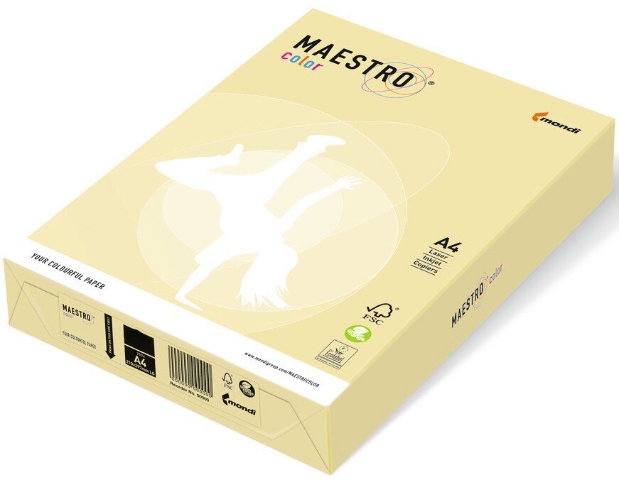 Spalvotas popierius Maestro Color, 80g/m2, A4, 500 lapų, šviesiai geltona/Yellow цена и информация | Sąsiuviniai ir popieriaus prekės | pigu.lt