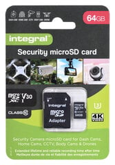 Integral Security Micro SD 4K V30 UHS-1 U3 64GB цена и информация | Карты памяти для фотоаппаратов, камер | pigu.lt