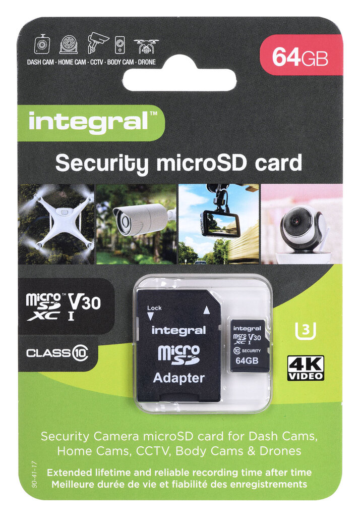 Integral Security Micro SD 4K V30 UHS-1 U3 64GB kaina ir informacija | Atminties kortelės fotoaparatams, kameroms | pigu.lt