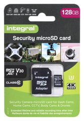 Integral Security Micro SD 4K V30 UHS-1 U3 128GB цена и информация | Карты памяти для фотоаппаратов, камер | pigu.lt