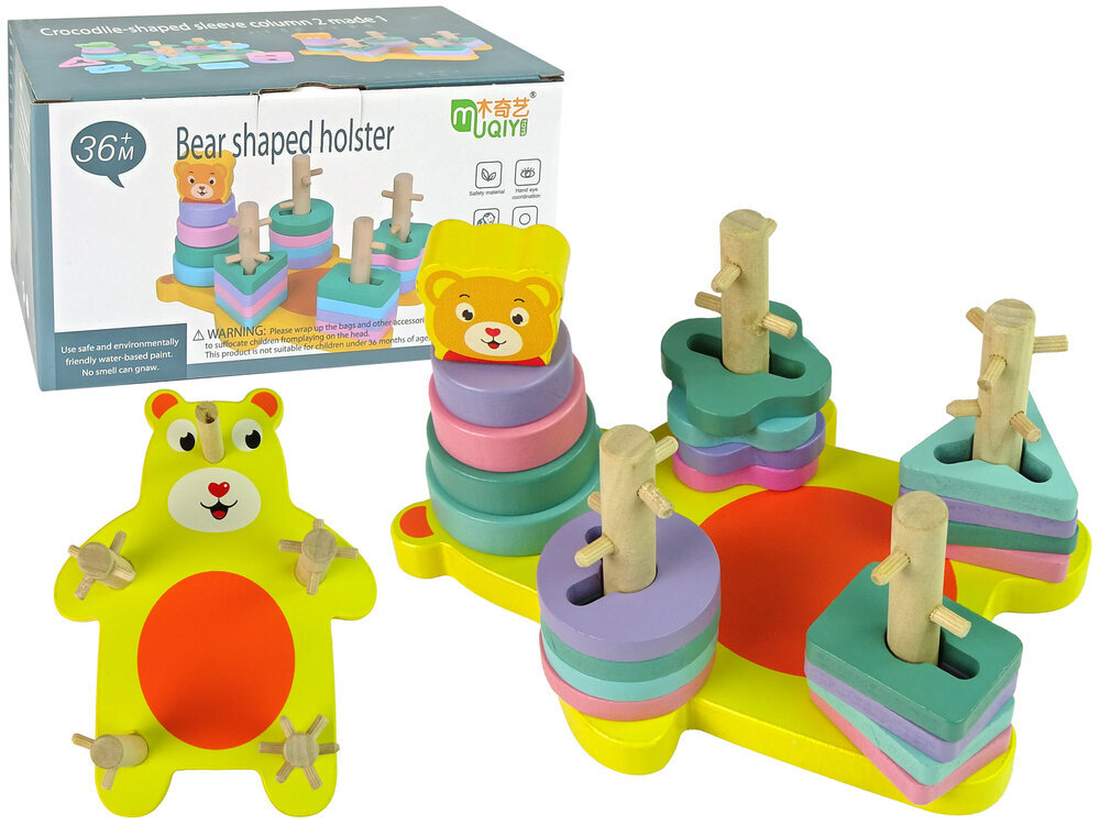 Medinių kaladėlių žaidimas vaikams Lean Toys Teddy Bear  цена и информация | Lavinamieji žaislai | pigu.lt