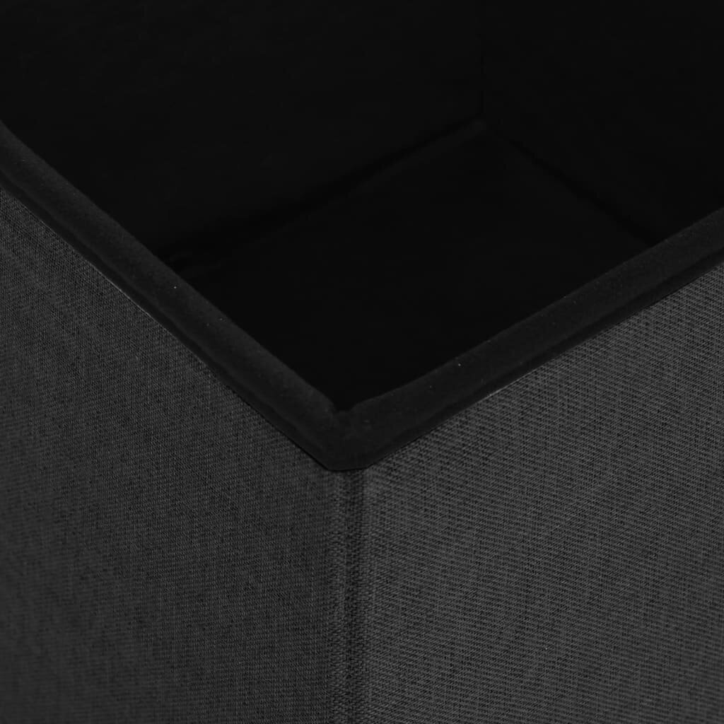 vidaXL Sulankstoma taburetė-daiktadėžė, juoda, dirbtinis linas kaina ir informacija | Virtuvės ir valgomojo kėdės | pigu.lt