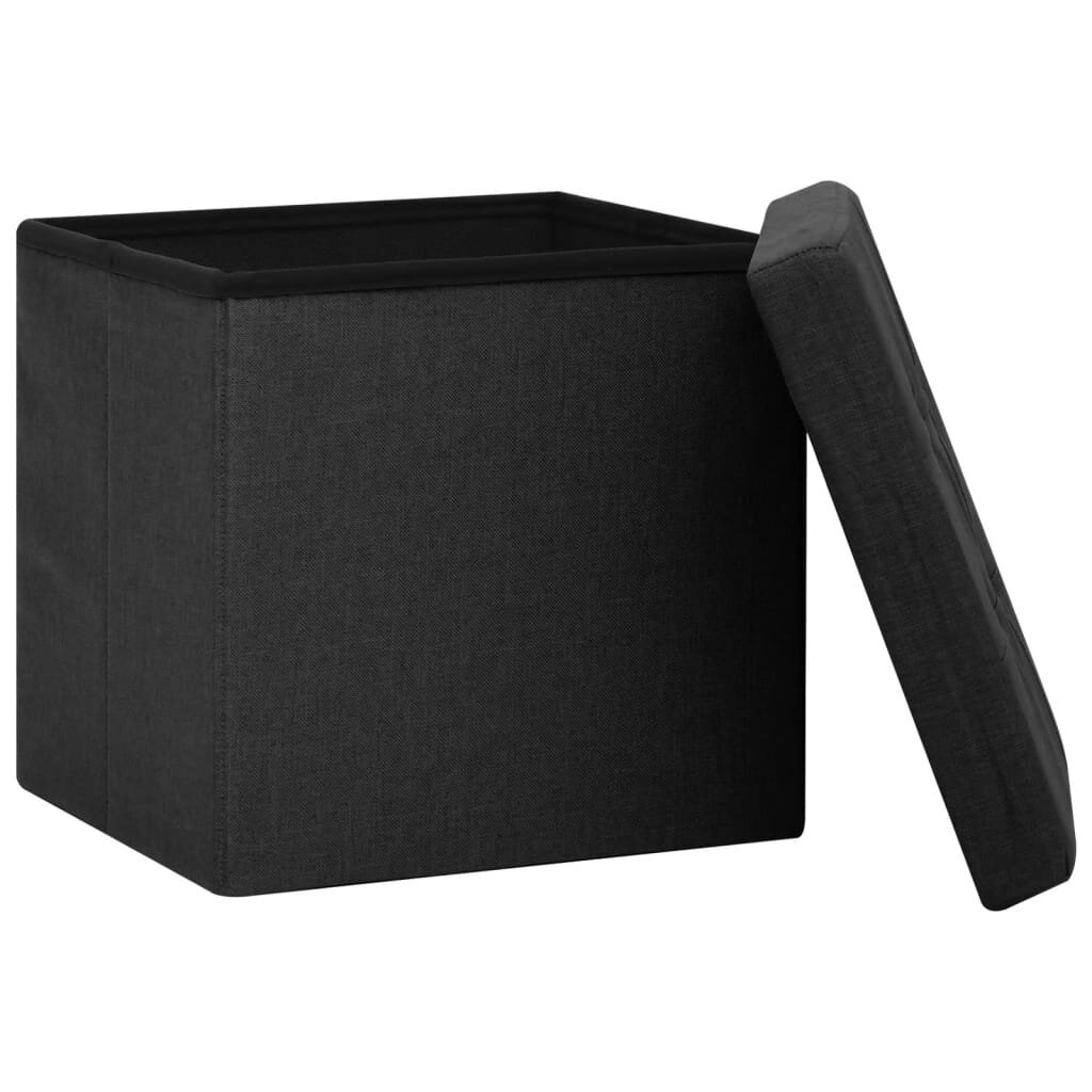 vidaXL Sulankstoma taburetė-daiktadėžė, juoda, dirbtinis linas цена и информация | Virtuvės ir valgomojo kėdės | pigu.lt