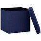 Sulankstoma taburetė-daiktadėžė, mėlyna, dirbtinis linas kaina ir informacija | Virtuvės ir valgomojo kėdės | pigu.lt