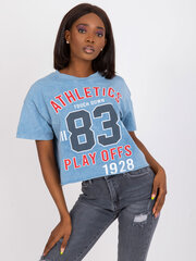 Женская синяя футболка с принтом цена и информация | Футболка женская | pigu.lt
