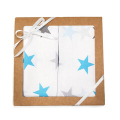 Комплект хлопковых пеленок BLUE GREY STARS, 2 шт. цена и информация | Пеленальные доски и пеленки | pigu.lt