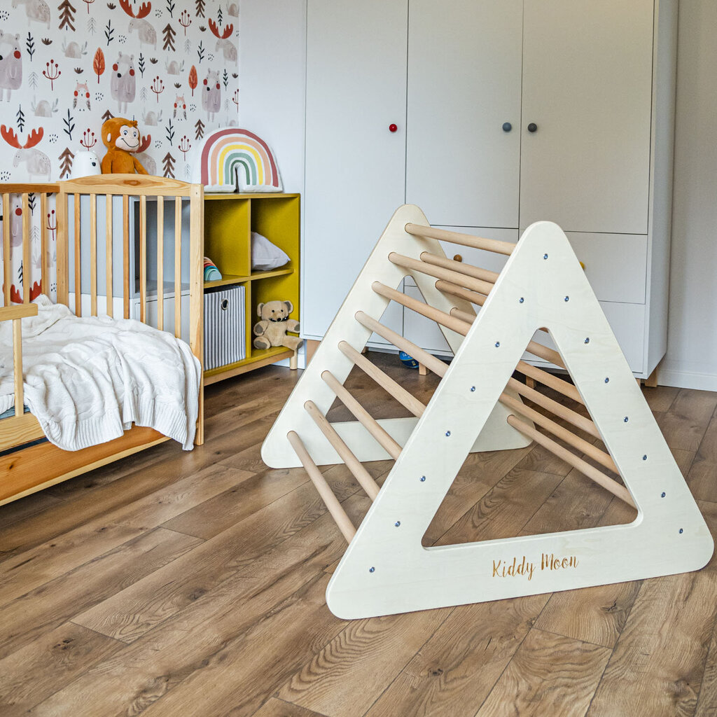 KiddyMoon medinis laipiojimo trikampis vaikams Montessori, natūralus kaina ir informacija | Čiuožyklos, laipiojimo kopetėlės | pigu.lt